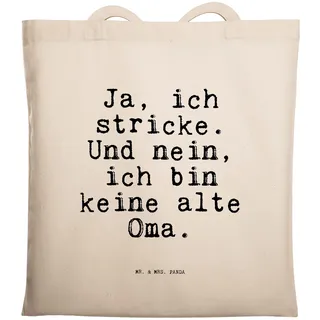 Mr. & Mrs. Panda Tote Bag Ja, ich stricke. Und... - Geschenk, totebag, Büchertasche, Häkeltante, Laptoptasche, häkeln, Tasche, Stricken, Oma, Jutebeutel, Sprüche, Handmade - Einheitsgröße