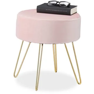 Relaxdays Samthocker, mit Metallbeinen rosa - Rosa