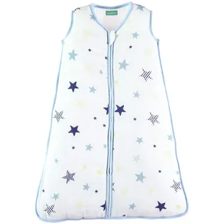 molis&co. Baby-Schlafsack. 2.5 TOG. Größe: 85 cm (6-18 Monate). Ideal für die Ganzjahres. Superweich und warm. Unisex-Sternendruck in Blau- und Beigetönen. Premium-Musselin mit Futter.