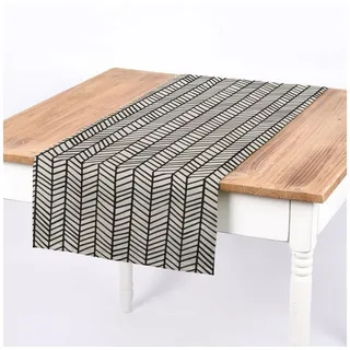 SCHÖNER LEBEN. Tischläufer SCHÖNER LEBEN. Tischläufer Fischgrätmuster abstrakt weiß schwarz, handmade schwarz|weiß
