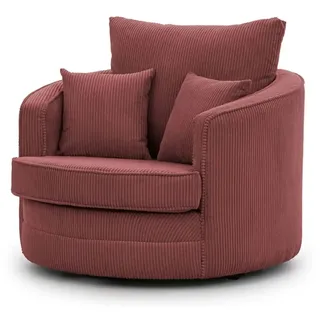 S-Style Drehsessel Ted Cord 107 x 94 x 0 cm Rot mit Kissen