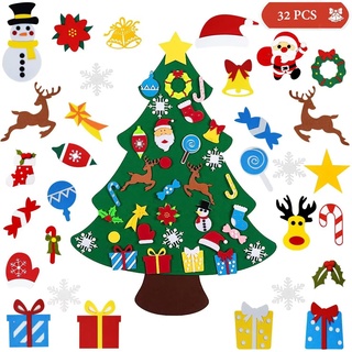 DIY Weihnachtsbaum,Weihnachtsbaum aus Filz für Kinder, Kinder mit 32PCS abnehmbare Ornamente,Hängend Dekor Dekoration für Home Tür Wand(100 x70cm)