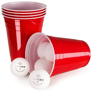 Vivaloo Becher Bierpongset, wiederverwendbare Partybecher und Bälle, 250-tlg., Original American Red Cups rot