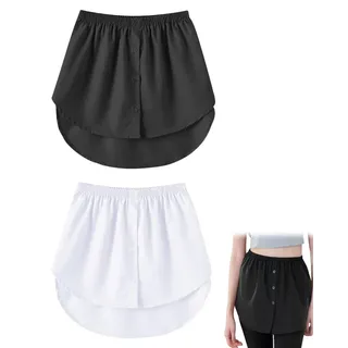 WINXMIN 2 Stück Hemdverlängerung Damen, Mini Unterrock Lower Skirt Shirt Extender Unterzieh Blusenrock Hemd Verlängerung Rock mit Knöpfen Für Pullover, Sweatshirts, Jacken,Schwarz/Weiß(L)