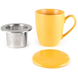 Hanseküche Tasse Teetasse mit Deckel und Sieb – XXL Teebecher 650ml, Keramik, mit Ultrafeinfilter, Thermoeffekt, Dickwandige Keramik orange