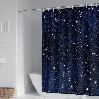 Whoiy Duschvorhänge Anti Schimmel Wasserdicht 150 x 200 cm, Badvorhang Textil Stoff mit Motiv Sternenhimmel Dunkelblau für Badewanne und Dusche im Badezimmer Shower Curtains mit Duschvorhangringe