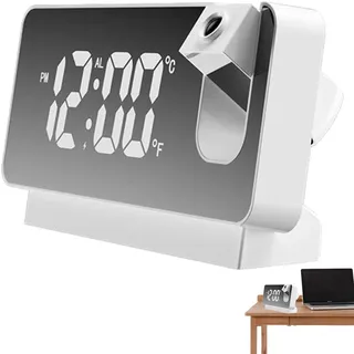 Idezek Digitale Projektionsuhr für Schlafzimmer,180-Grad-Helligkeits-Dimmer-Projektionswecker mit LED-Bildschirm | Wecker mit Temperaturanzeige für Zuhause, Büro
