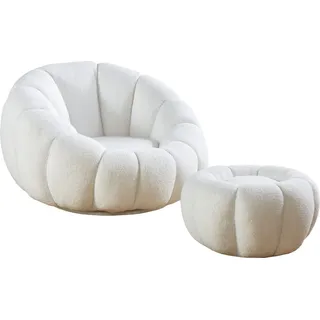 SalesFever Sessel Bonn Teddyfell 97 x 65 x 95 cm Weiß mit Hocker drehbar