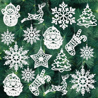 Ctxtqtdt 42 Stück Schneeflocken Deko aus Papier, Christbaumschmuck Schneeflocken zum Aufhängen mit Schnur, Glitter Schneeflockendeko, Christbaumschmuck Weiß für Weihnachten, Neues Jahr