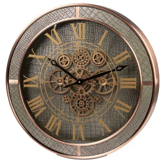 formano Wanduhr Vintage 58 x 58cm Uhr mit goldenen Zahnrädern römischen Ziffern Metall (Sichtbar bewegliche Zahnräder) bunt