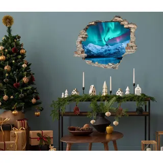 queence 3D-Wandtattoo Nordlichter (1 St), selbstklebender Wandsticker Weihnachten blau|bunt
