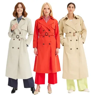 stilvoller Damen Mantel im Trenchcoat-Stil mit Reverskragen Business-Jacke in Khaki, Beige oder Rot - 48