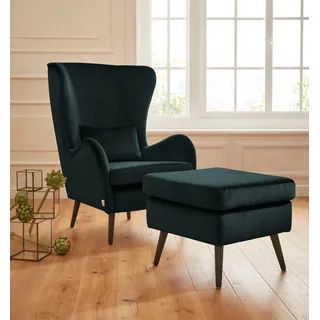 OTTO home Ohrensessel Salla Fellimitat 78 x 118 x 94 cm Dunkelgrün mit Hocker