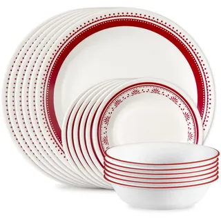 Corelle Everyday 18-teiliges Geschirr-Set, Service für 6 Personen, langlebig und umweltfreundlich, Glasplatte und Schüssel mit höherem Rand, mikrowellen- und spülmaschinenfest, Sadie