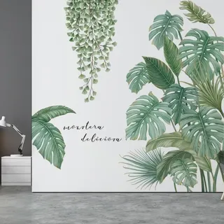 Csparcv 1 Stück Tropisch-grüner Wandaufkleber Natur Tropische Pflanzen Wandtattoos Dschungel Flur Wandaufkleber, Für Schlafzimmer Wohnzimmer Büro Tv-wand