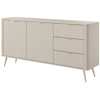 Ravio Sideboard, Beige, Gelb, Holzwerkstoff, Metall, Holz, 2 Fächer, 3 Schubladen, Rechteckig, 163x81x38 cm, Wohnzimmer, Kommoden & Sideboards, Sideboards