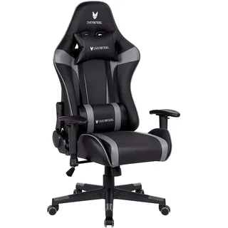 Oversteel - ULTIMET Professional Gaming Stuhl Kunstleder, 2D Armlehnen, höhenverstellbar, 180° verstellbare Rückenlehne, Gasdruckfeder Klasse 3, bis 120Kg, Farbe Grau