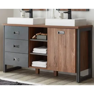 furn.design Doppelwaschtisch 2 Waschbecken 138 x 75 cm Eiche/Grau