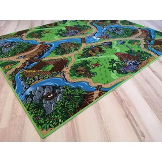 Kinderteppich Dino grün bunt Spielteppich Dinosaurier (100 x 200 cm)