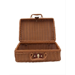 FTYYSWL Reise Picknickkorb Handgemachte Weide Aufbewahrungsbox Vintage Koffer Prop Box Gewebte Bambus Box Outdoor Rattan Aufbewahrungstasche 26X18X12CM