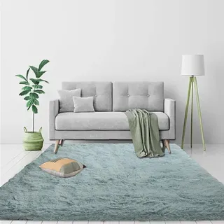 CUIMEI Bettvorleger Schlafzimmer rutschfest 80 x 130 cm, Anti-Rutsch Unterseite, Waschbar Bis 30 Grad, Super Soft, Felloptik, Einfache Reinigung, Shaggy Teppich Wohnzimmer, Grau Blau