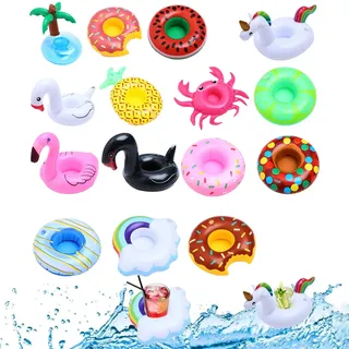 Aufblasbare Getränkehalter, Schwimmender Getränkehalter, Getränkehalter Pool, Cartoon Aufblasbare Becherhalter, Aufblasbares Flaschenhalter, für Sommer Beachparty Pool Hawaii Party, 15 Stück