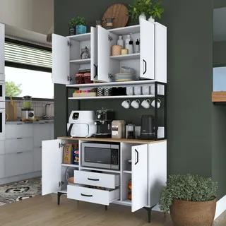 Glaubensmöbel Mairago, Sideboard 2 Schubladen, 5 Regalböden, Flügel-, Schiebetür, 120x38x199h Cm Weiß