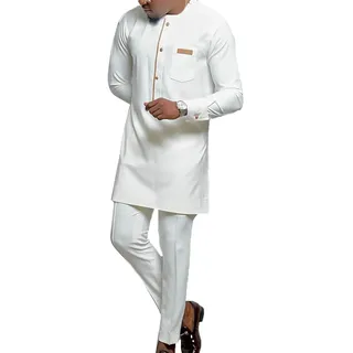 keephen Herren Dashiki Anzug Afrikanische Kleidung Casual 2 Stück Tops + Hosen Slim Fit Outfits Trainingsanzug Langarm Kurta Set - L