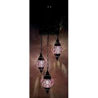 Samarkand - Lights Handgefertigte Orientalische Mosaiklampe Mosaik Glas Hänge Lampe Innenleuchte Pendelleuchte Deckenleuchte Aussenleuchte Handarbeit Hängeleuchte Hängelampe 3 Lichter/LILA
