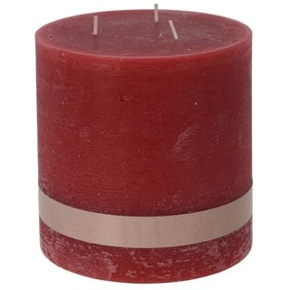 Spetebo Stumpenkerze XL 3-Docht Kerze 14 cm unparfümiert - rot (Packung, 1-tlg., mit 3 Dochten), Große Stumpen Kerze mit langer Brenndauer rot