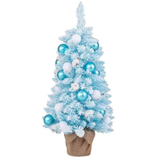 GIANTEX Mini-Weihnachtsbaum, 90 cm hoch, künstlicher Tischbaum mit 12 natürlichen Baumwollkugeln, 24 dekorativen Kugeln, 136 Zweigspitzen, Festival-Dekoration für Büro und Zuhause (blau)