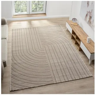 Vimoda Teppich Wohnzimmer Boho Design dünn kurzflur teppich, Rechteckig, Höhe: 6 mm, Hoch Tief Effekt 3D Teppich, in Creme, Grau &Taupe Läufer Schlafzimmer braun 160 cm x 230 cm x 6 mm