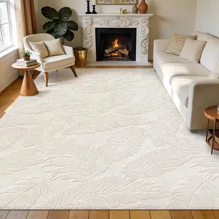 Enyhom Teppich Wohnzimmer 160x230 cm, Beige Kurzflor Waschbarer Teppich