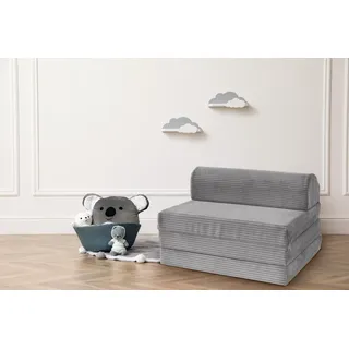 Traumnacht Clara Kindersessel und Gästeklappmatratze Grau 65x196x8,5 cm | Kordbezug abnehmbar und waschbar • vielseitig nutzbar • deutscher Qualitätsstandard