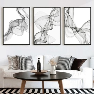 FSLEOVN Druck auf Leinwand Schwarz Weiß Line Bilder Abstrakte Moderne Linien Poster Set 3 stücke Ohne Rahmen Home Decor Bild (50x70cm)