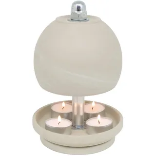 Teelichtlampe aus Ton in Granit Optik für Drinnen und Draußen - M Teelichtofen für bis zu 4 Teelichter - Spendet Licht und Wärme - Kerzen Notheizung Bausatz - inkl. Teelichter + Feuerzeug