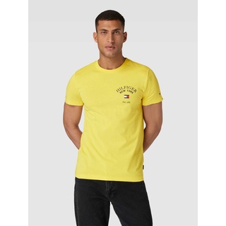 T-Shirt mit Label-Print, Gelb, L