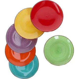 6tlg Kuchentellerset Uni bunt Dessertteller Essteller Frühstück Servierplatte Tafel ofentauglich - Orange/Gelb/Grün/Rot/Lila/Türkis