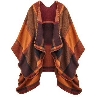 Strickponcho LASCANA braun (braun, orange) Damen Pullover Ponchos Capes Poncho in kuscheliger Qualität, Karotuch, Cape, Schal