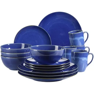 MÄSER 931546 Ossia Geschirr-Set für 4 Personen im mediterranen Vintage-Look, 16-teiliges Kombiservice in Dunkelblau, Keramik