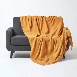 Homescapes Gestreifte Kuscheldecke 150 x 200 cm Rost-Orange