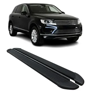 OMAC Kfz-Schmutzfänger Seitenschweller Schweller für VW Touareg 2010-2018 Alu, 2-tlg., Rutschfest, Haltbar, Aerodynamik schwarz
