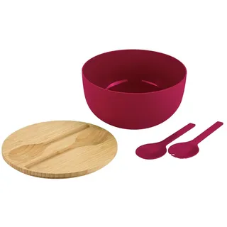 Kesper - Salatschüssel-Set, inkl. Salatbesteck, Material: Kunststoff (PP), Bambus, Maße: D 24 x H 13 cm, Farbe: Rot, Braun - 58473
