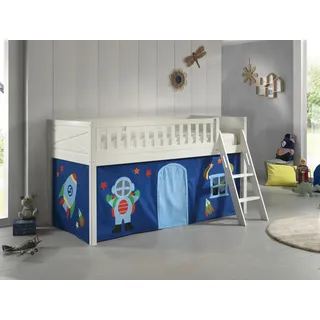 Set Spielbett Vorhang Lattenrost Hochbett Kinderbett 90x200 Weltall Astronauten