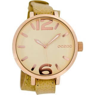 OOZOO Quarzuhr Oozoo Armbanduhr Damen rosegold, Damenuhr rund, groß (ca. 45mm) Lederarmband, Fashion-Style braun