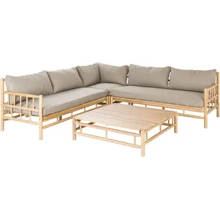 Ambia Garden Loungegarnitur, Taupe, Teak, Holz, Textil, Akazie, Hartholz, Füllung: Kaltschaum, 231.5x231.5 cm, Loungemöbel, Gartenlounge-Sets
