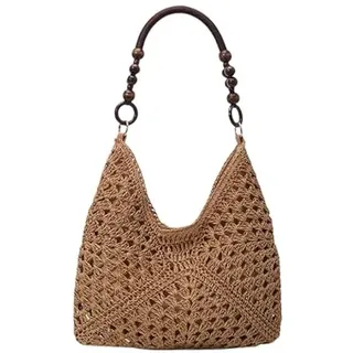 JXpxbao Strohtasche Damen Geflochtene Tasche, Sommer Korbtaschen Damen Mittelgroß Basttasche Strandtasche Shopper Tasche Boho Stroh Woven Bag Flechttasche Für Strand Urlaub Alltag Urlaub (Braun) - M