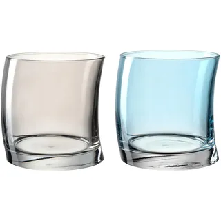 LEONARDO HOME Swing Wasserglas 12er Set, spülmaschinenfeste Trink-Gläser Set, Saftglas in geschwungener Form, grau/blau, 250ml, 70702