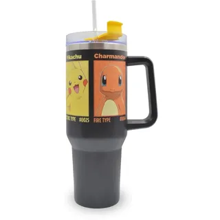 HOX Pokemon Isolierbecher aus Edelstahl mit Strohhalm und Griff, für Wasser, Eistee, Kaffee oder Smoothie, 1200 ml