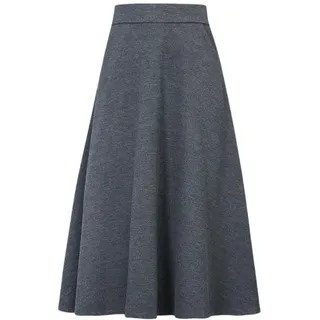 StarTreene Damen Winter Wollrock Lang hohe Taille A-Line Plisserock mit Taschen Vintage Rock Elegant Winterrock Herbst Warm Maxirock (Grau, EU 40 = Etikett XL) - 40